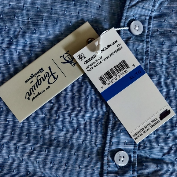 Original Penguin Slub Textured Button Down Shirt Men XL Deep Water Blue NWT. - Picture 8 of 9